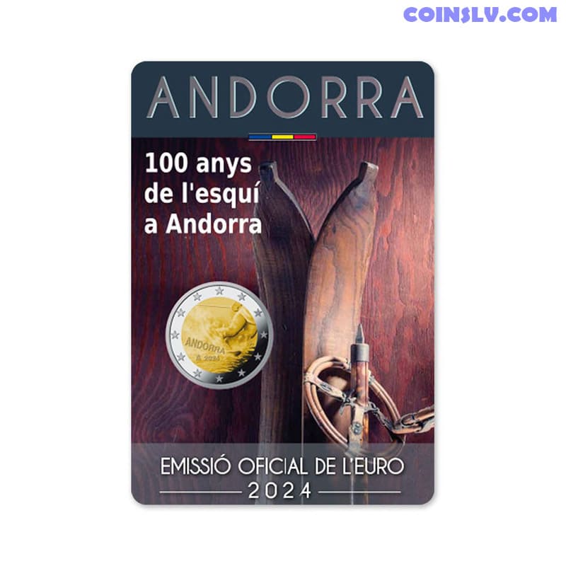 アンドラ 2024年 スキー100周年 2ユーロ 2 Euro Coincard Andorra 2024 – Centenary of Skiing in Andorra